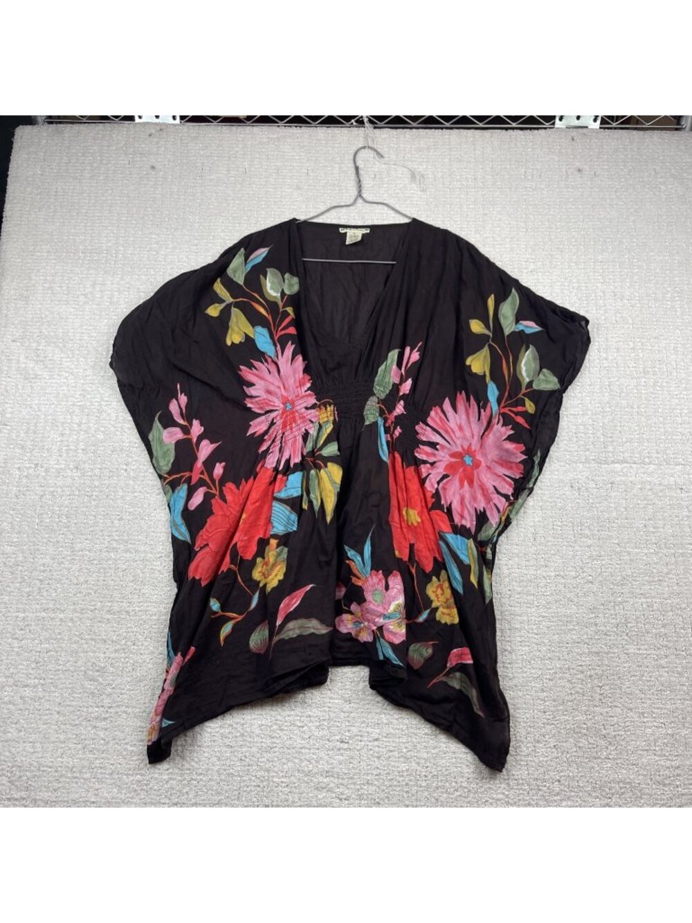Y2K Blue Plate Hippie Boho Peasant Babydoll Tunic Top Summer Light Floral Sz S